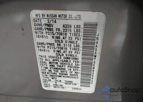 2014 Nissan Rogue Select S z USA, uszkodzony, nr VIN JN8AS5MT4EW605423